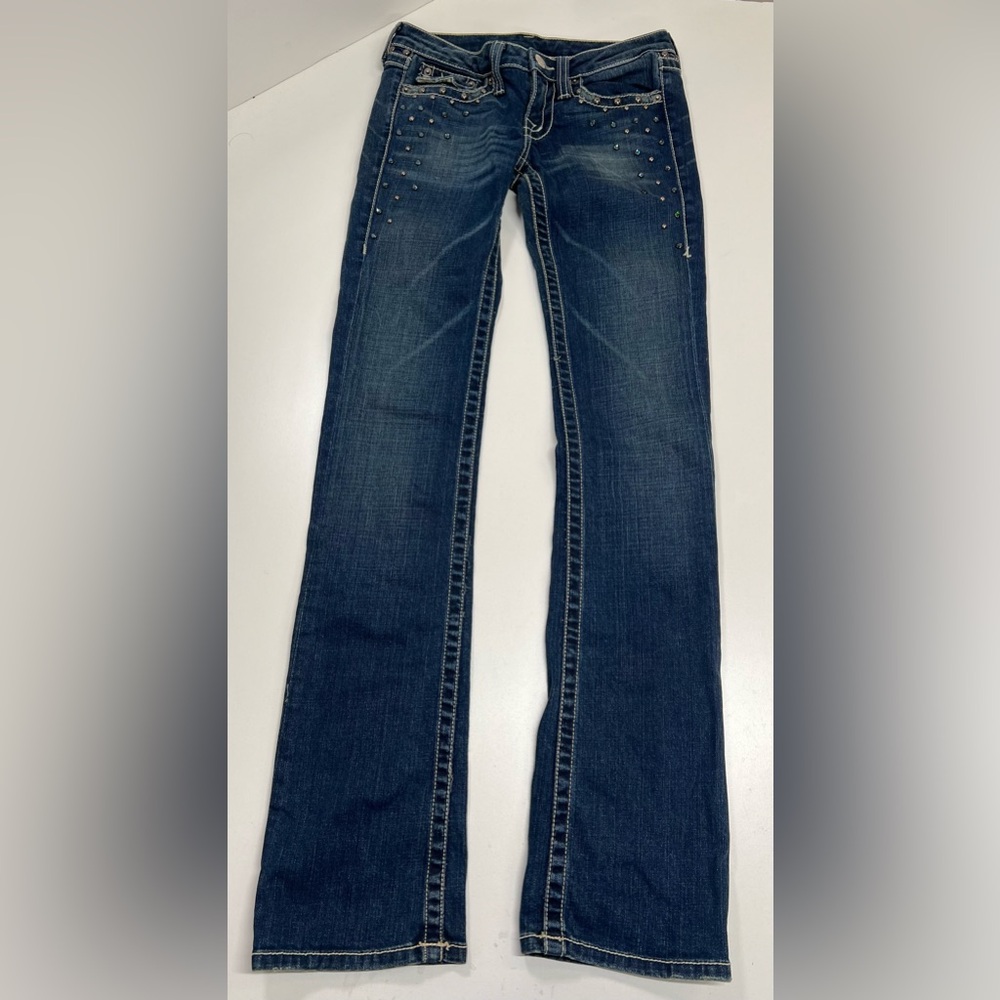 Y2K Key Closet KC Art Collection Studded Embellished Jeans Size 25” Crystal NEW